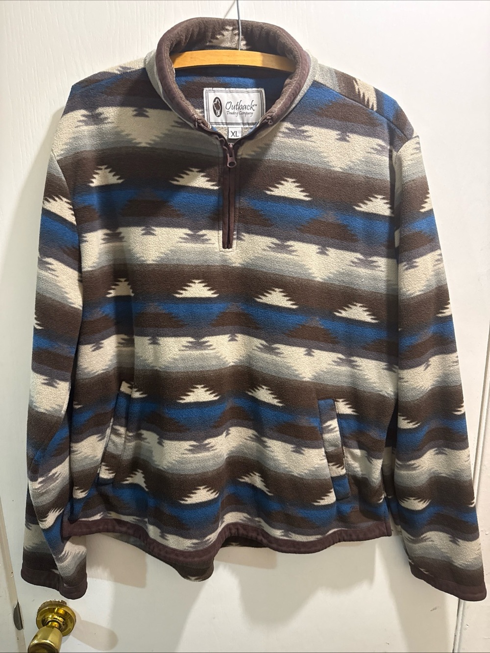 Outback Trading Co. Western At Women's Brown & Blue Patterned Quarter-Zip Fleece
